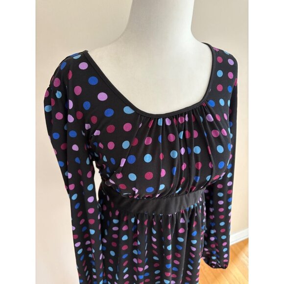 Motherhood Maternity Black Colorful Polka Dot Bump Friendly Blouse Size Large - Picture 3 of 12